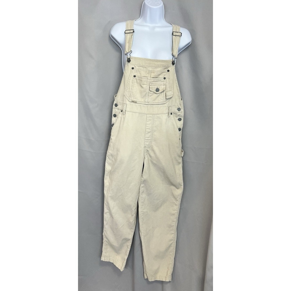Vtg 90's SQZ Squeeze Beige Cotton Corduroy Bib Overalls Women's‎ Size Small